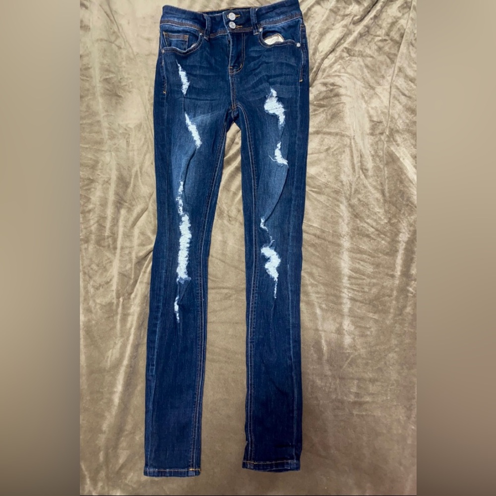 indigo rein jeans, dark blue, skinny, distressed, perfect condition & never worn